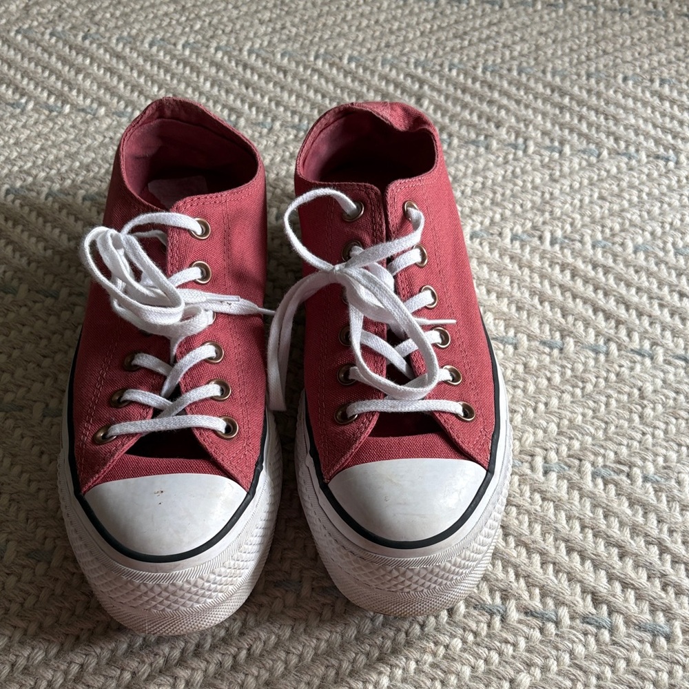 Converse Low-Top Canvas Sneakers in Brick Red with White Accents